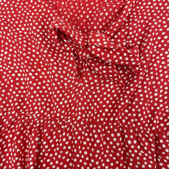VOLCOM Tie Front Cap Sleeve Midi Dress Sz Small Red - Picture 3 of 6